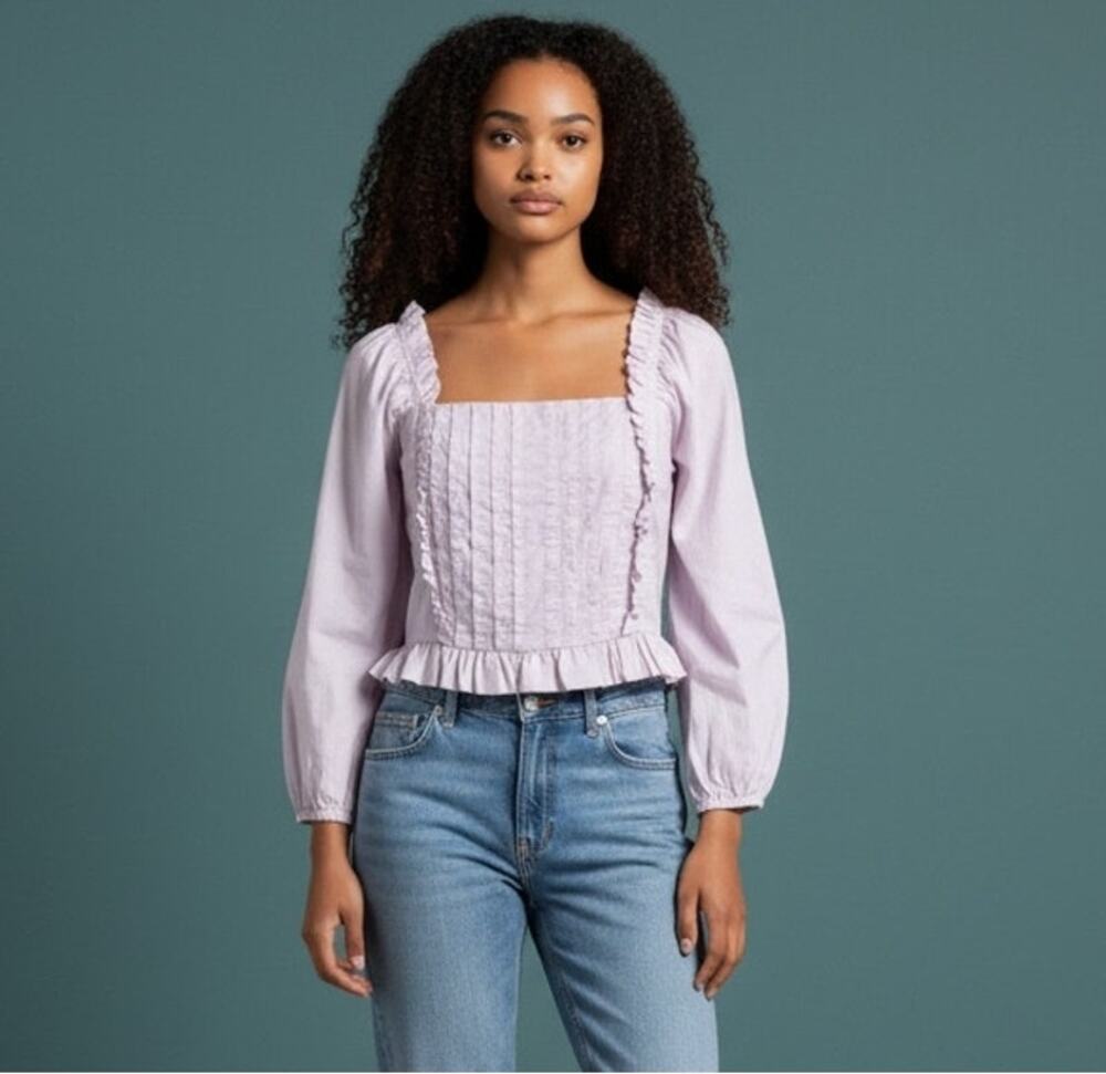 Eze Summer NWT Lavender Cotton Ruffle Blouse Small Cottagecore Smocked Top